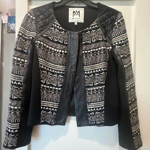 Milly Black and White Tweed and Lambs Leather Blazer